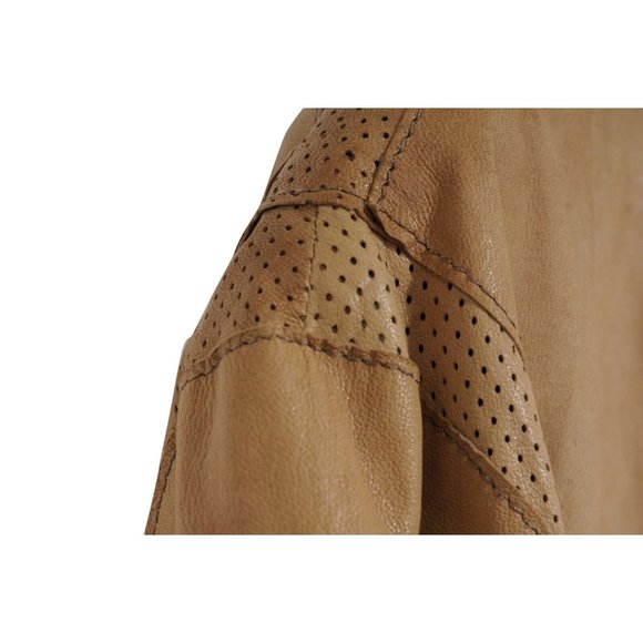 Armani Collezioni Mens Motorcycle Leather Jacket XL 42  Light Brown Tan Zip Up - Picture 12 of 14